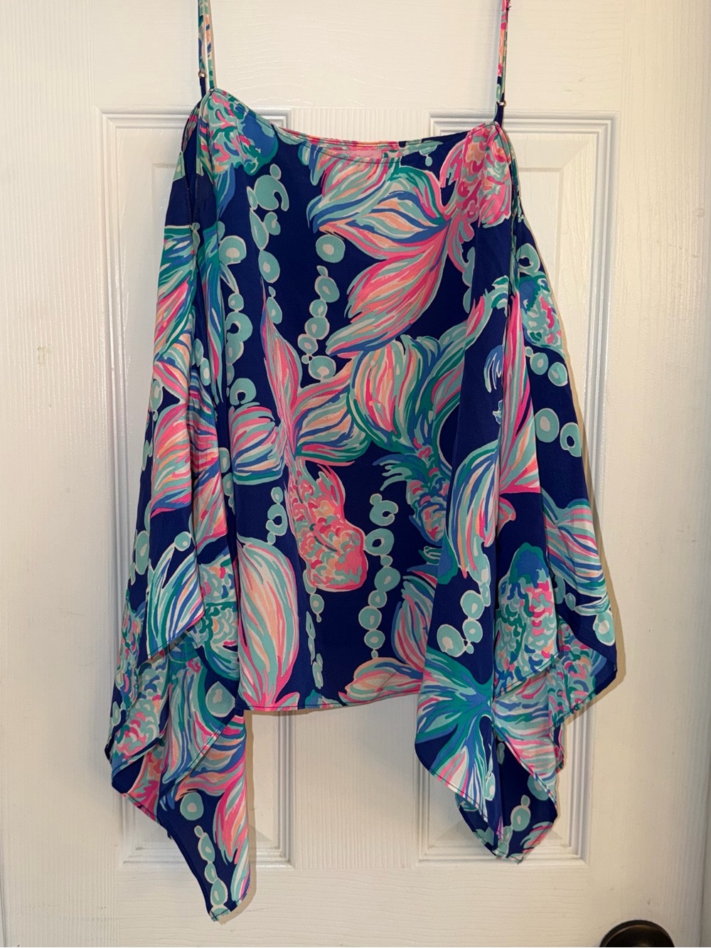 Lilly Pulitzer Navy Multicolor Floral Asymmetrical Handkerchief Hem Skirt